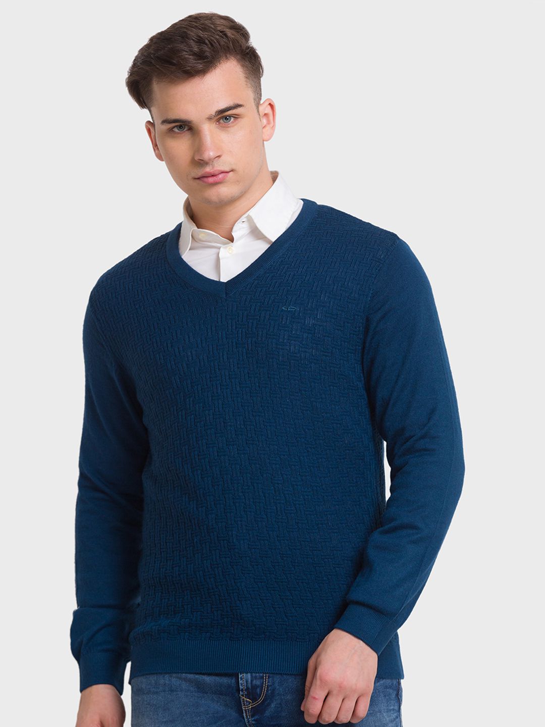     			Colorplus Acrylic V-Neck Men's Full Sleeves Pullover Sweater - Blue ( Pack of 1 )