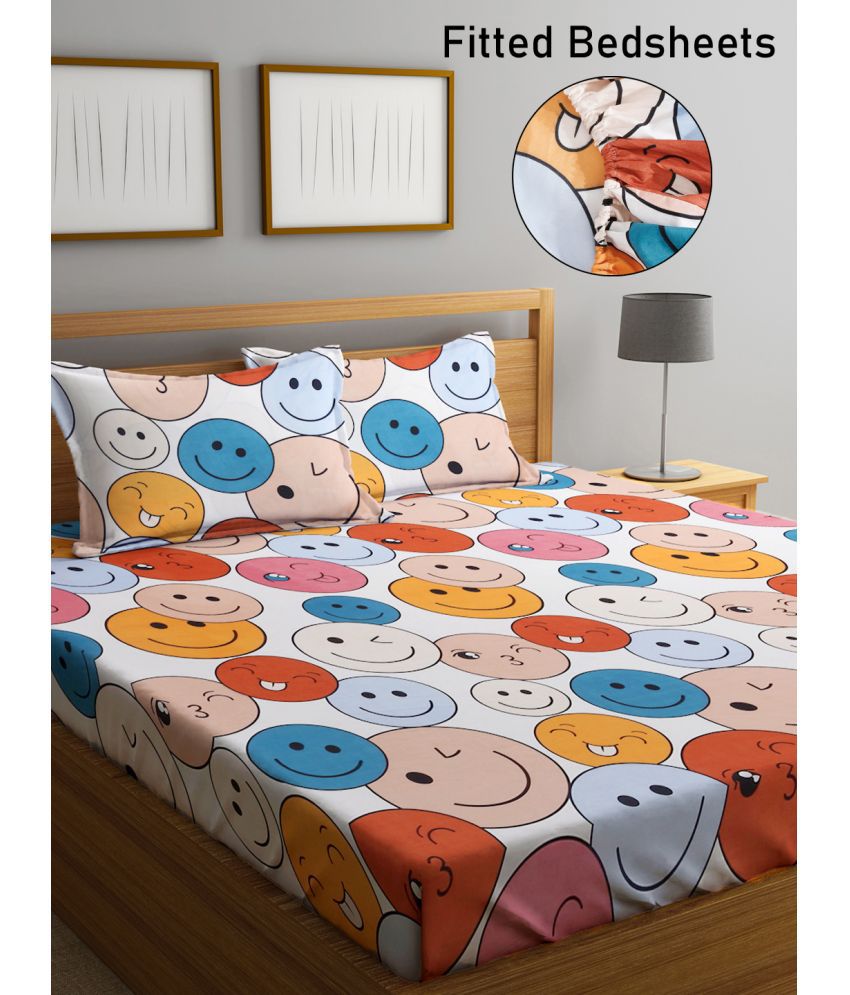     			FABINALIV Poly Cotton Animal Fitted Fitted bedsheet with 2 Pillow Covers ( Double Bed ) - Multi