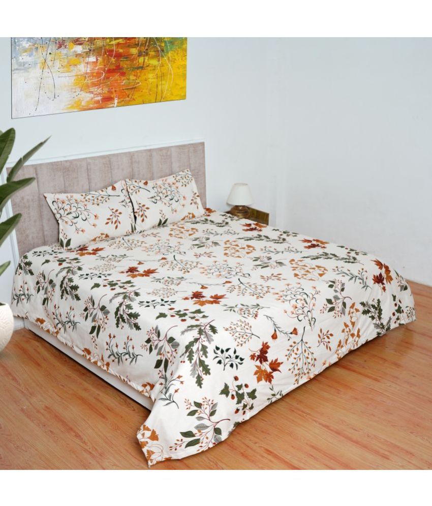     			Glaxomas Glace Cotton Nature 1 Double King Size Bedsheet with 2 Pillow Covers - White