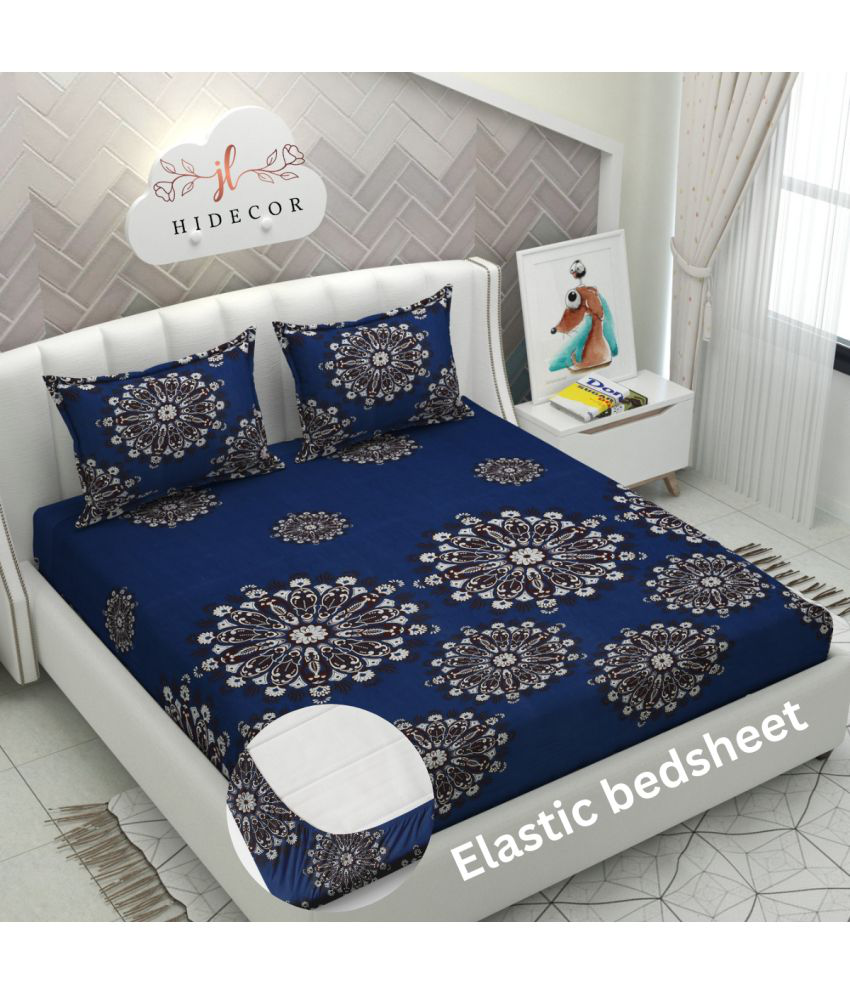     			HIDECOR Microfibre Floral Fitted 1 Bedsheet with 2 Pillow Covers ( King Size ) - Blue