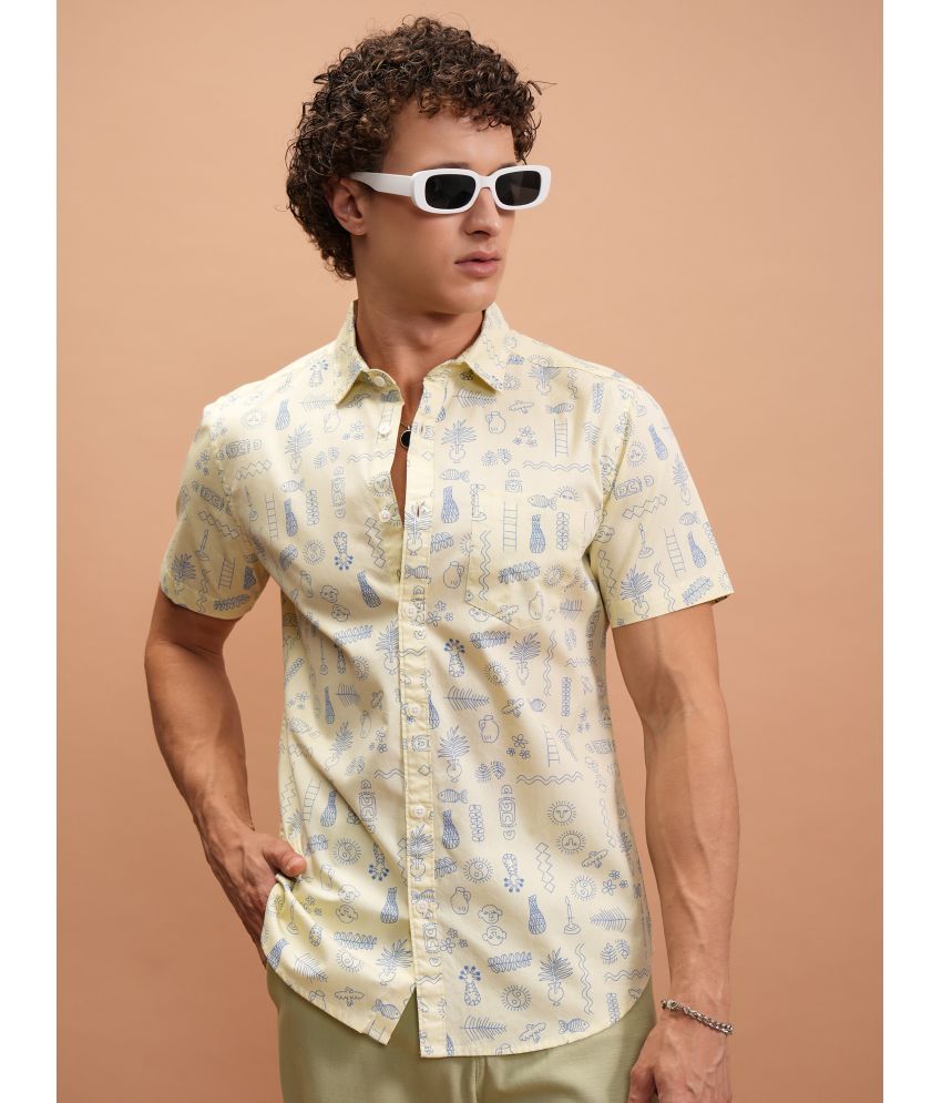     			Ketch 100% Cotton Slim Fit Printed Half Sleeves Men's Casual Shirt - Yellow ( Pack of 1 )