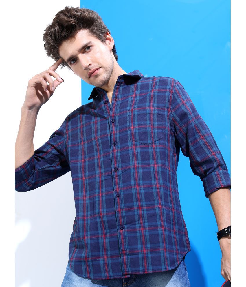     			Ketch Cotton Blend Slim Fit Checks Full Sleeves Men's Casual Shirt - Navy Blue ( Pack of 1 )