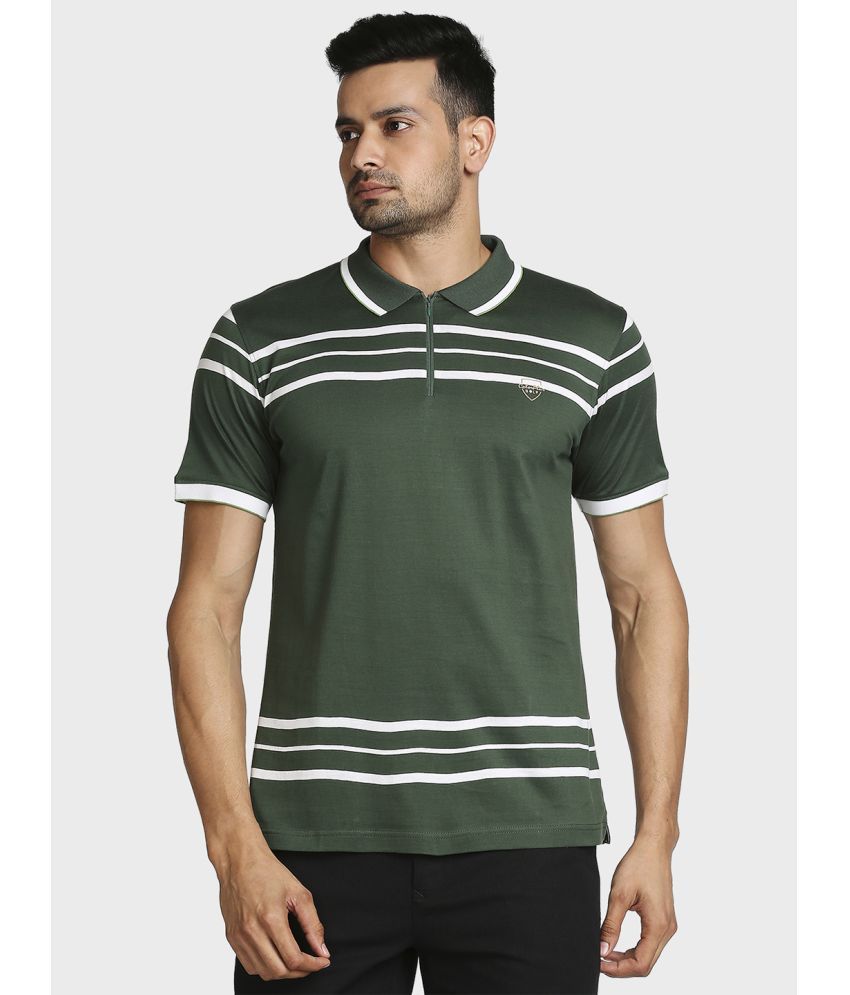     			Colorplus Cotton Regular Fit Striped Half Sleeves Men's Polo T Shirt - Green ( Pack of 1 )