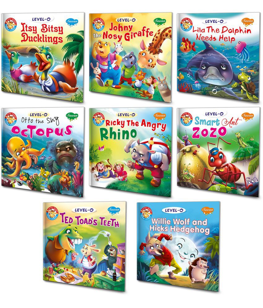     			Itsy Bitsy Duckling, Johny The Nosy Giraffe, Lila The Dolphin Needs Help, Otto The Shy Octopus, Ricky The Angry Rhino, Smart Ant Zozo, Ted Toads Teeth, Willie Wolf And Hicks Hedgehog | Set Of 8 0-Level Story Books