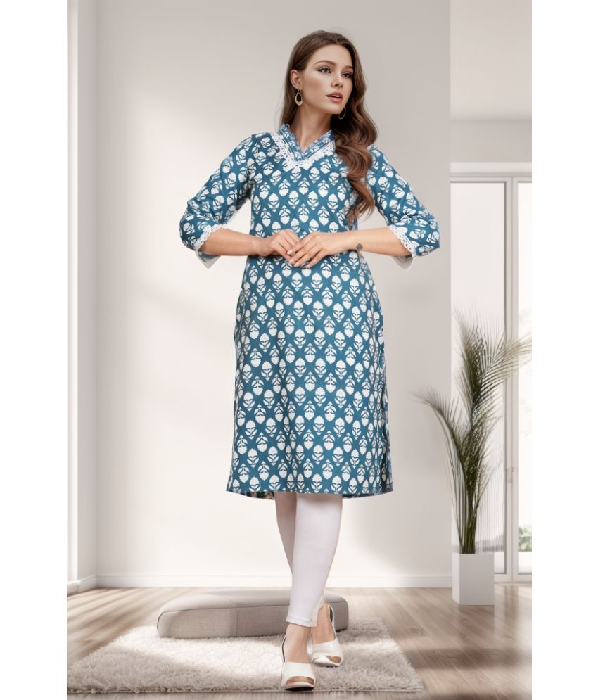     			Sanmatti Cotton Printed Straight Women's Kurti - Blue ( Pack of 1 )