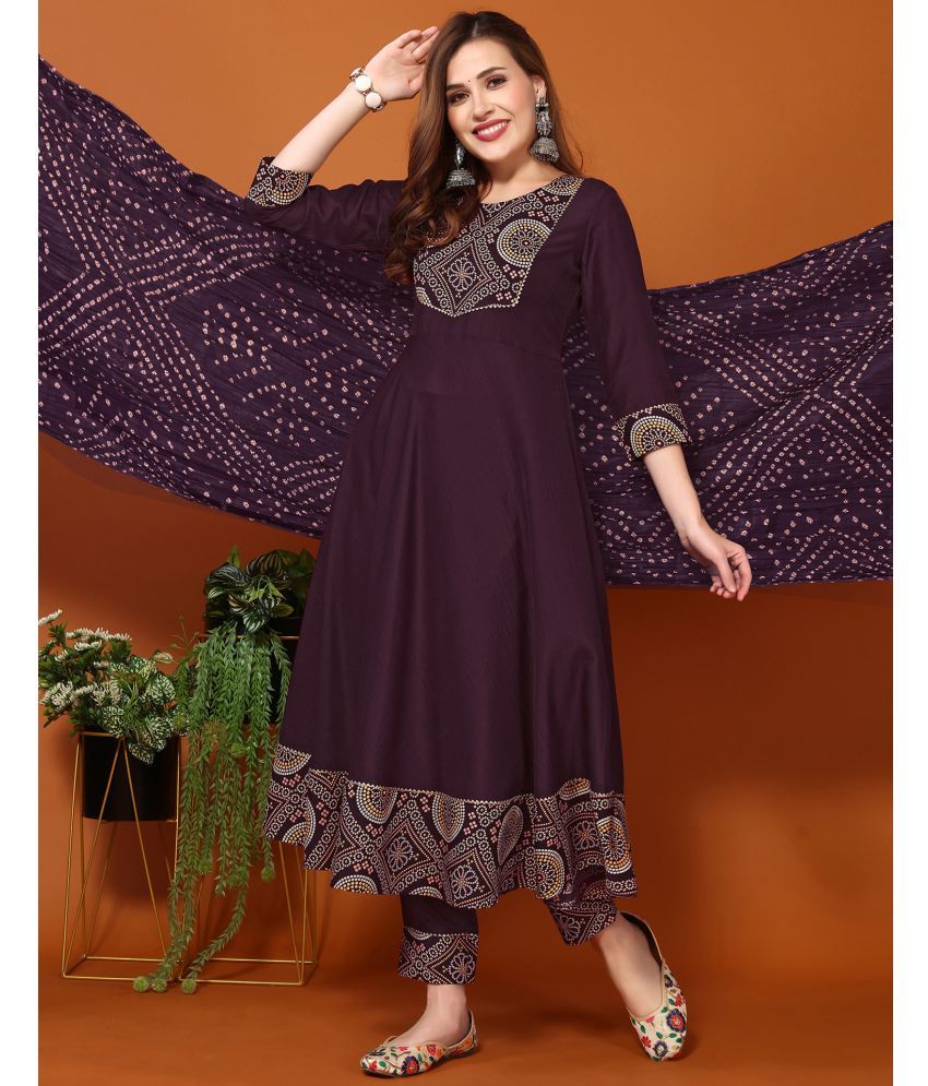     			Skylee Chiffon Printed Kurti With Pants Women's Stitched Salwar Suit - Wine ( Pack of 1 )