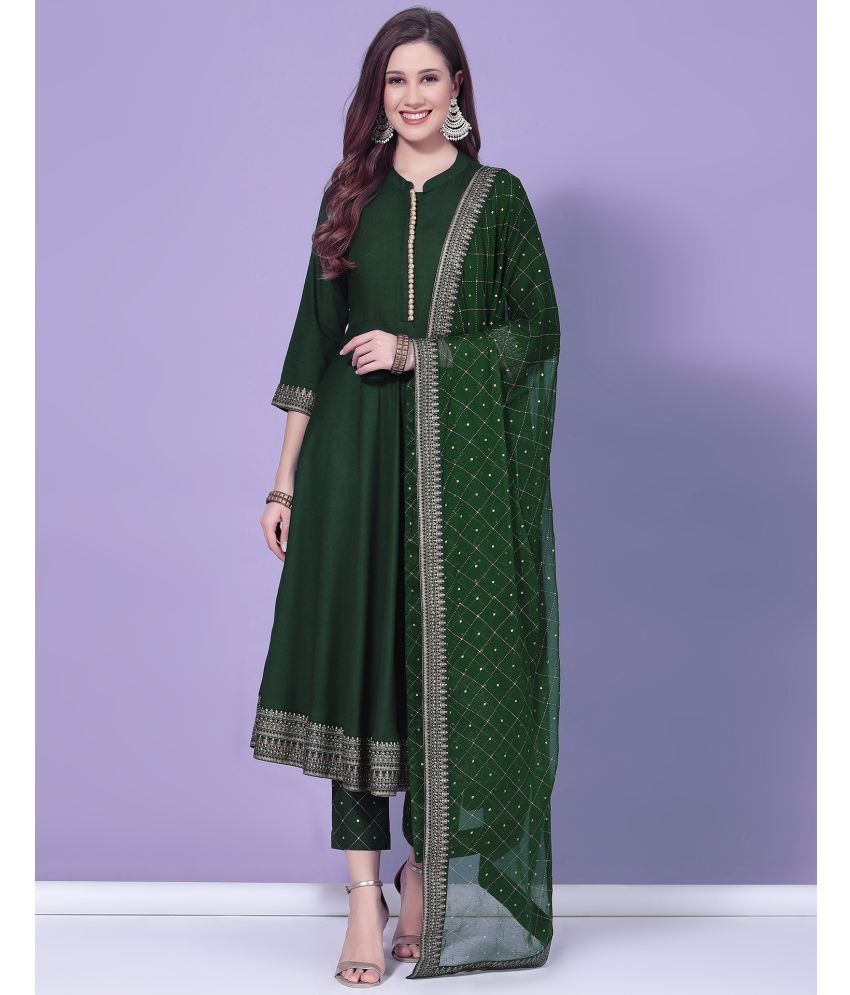     			Skylee Rayon Embroidered Kurti With Pants Women's Stitched Salwar Suit - Green ( Pack of 1 )