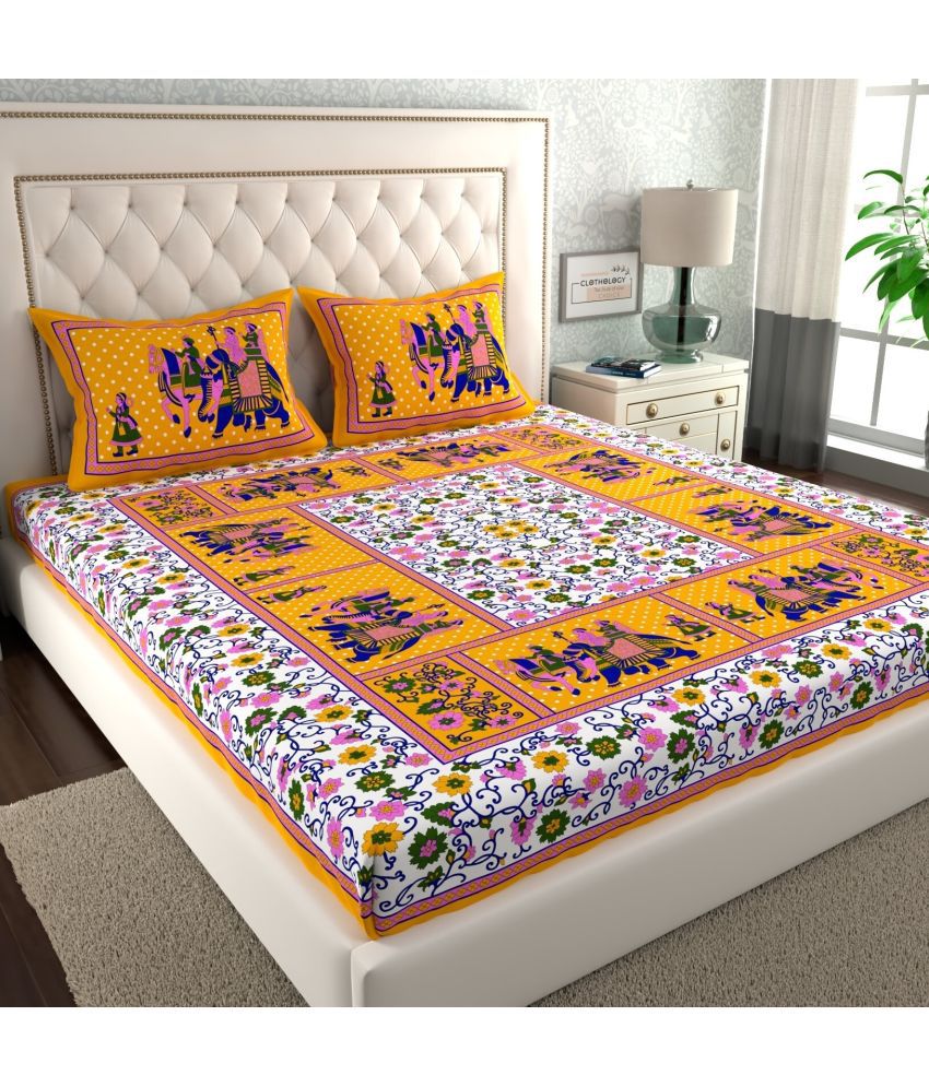     			CLOTHOLOGY Cotton People 1 Double Bedsheet with 2 Pillow Covers - Multicolor