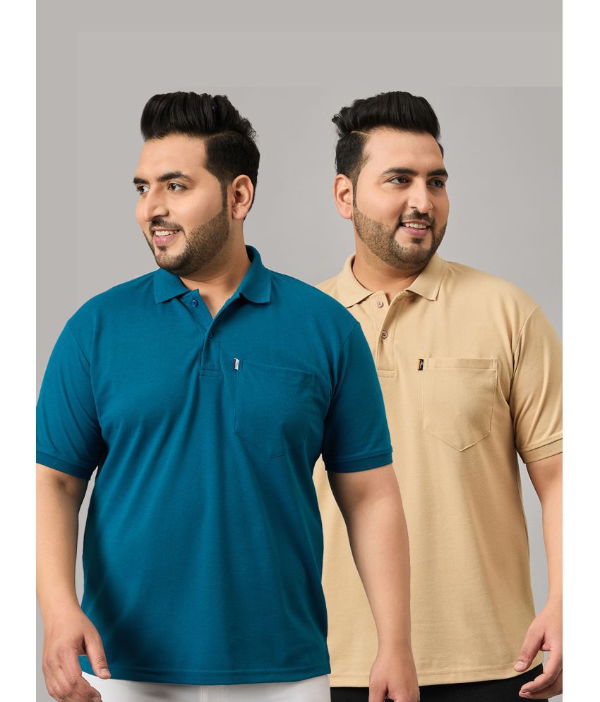     			MXN Cotton Blend Regular Fit Solid Half Sleeves Men's Polo T Shirt - Teal Blue ( Pack of 2 )