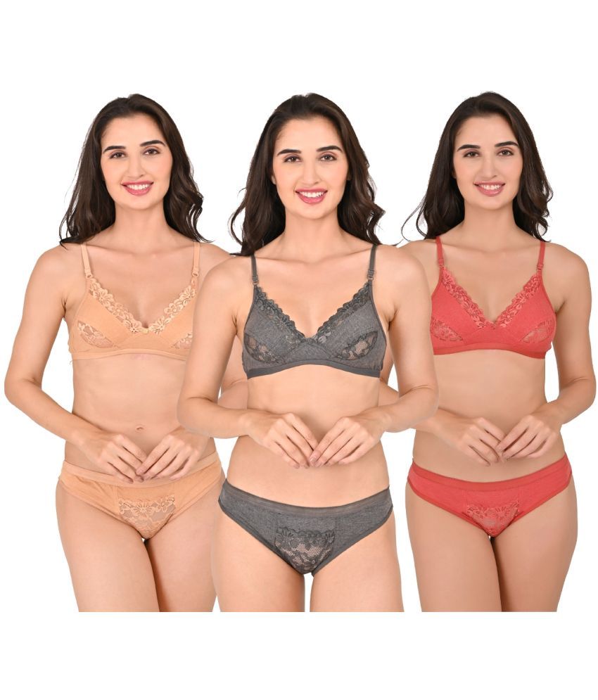     			Piylu Pack of 3 Cotton Blend Women's Bra & Panty Set ( Multicolor )