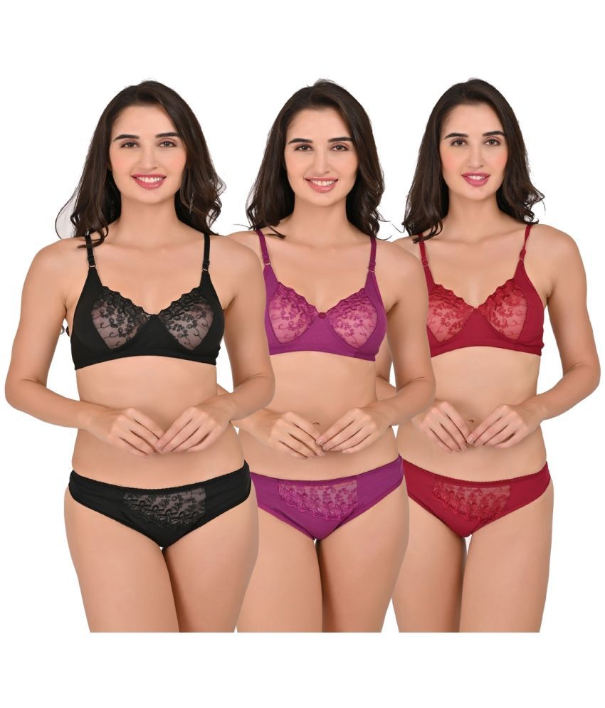     			Piylu Pack of 3 Cotton Blend Women's Bra & Panty Set ( Multicolor )