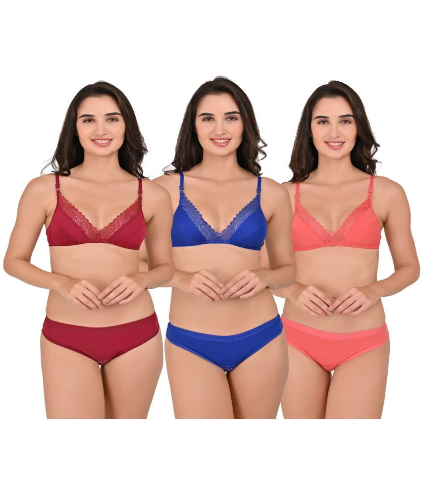     			Piylu Pack of 3 Cotton Blend Women's Bra & Panty Set ( Multicolor )