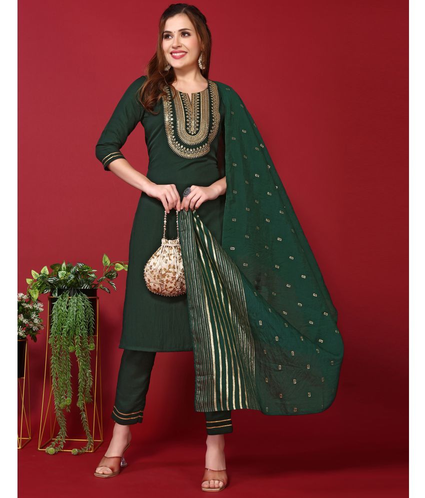     			Skylee Chiffon Embroidered Kurti With Pants Women's Stitched Salwar Suit - Green ( Pack of 1 )