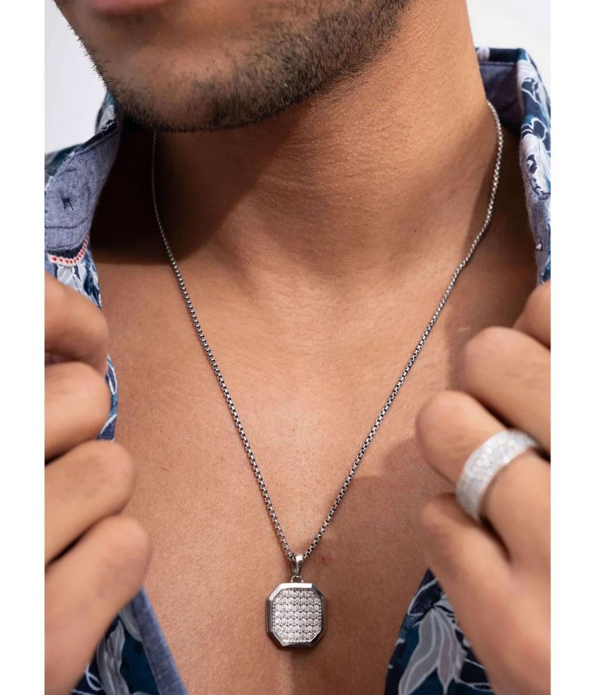     			Thrillz Silver Chain For Men Stainless Steel Geometric AD Studded Stylish Silver Chain For Men Boys Love Gifts Mens Jewellery
