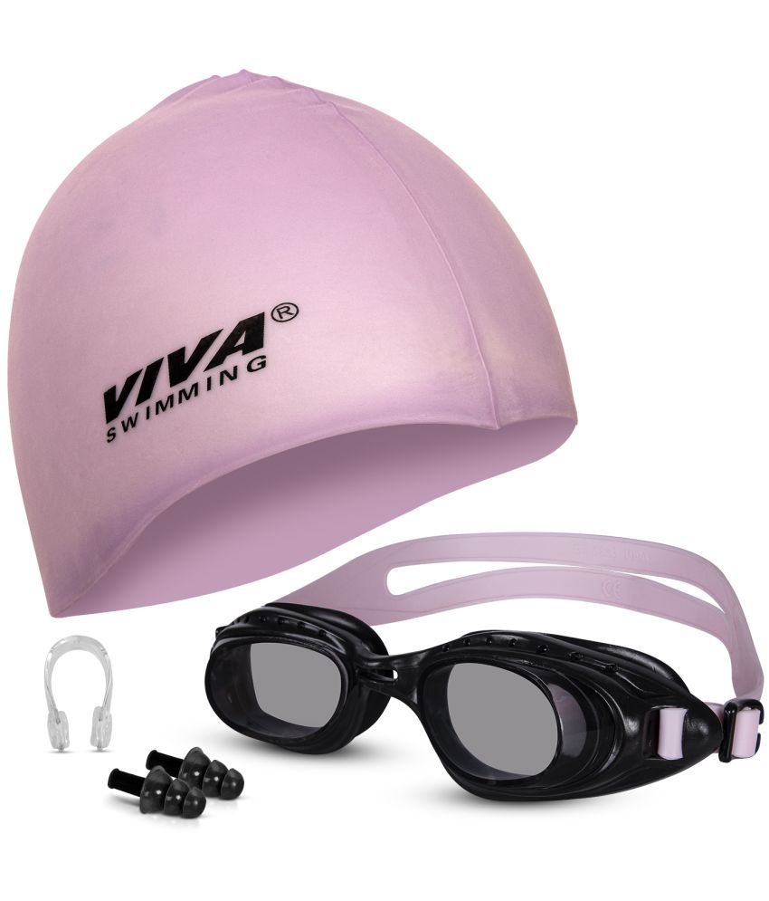     			VIVA SWIMMING Swimming Goggles combo 614 & Swimming Cap with 2 Ear Plug, Nose Clip Swimming Kit