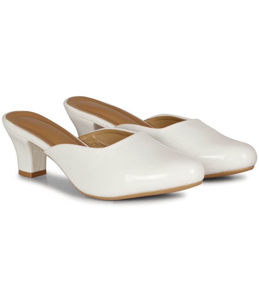     			Ishransh White Women's Slip On Heels