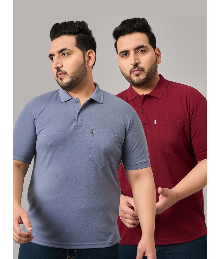     			Nyker Cotton Blend Regular Fit Solid Half Sleeves Men's Polo T Shirt - Blue ( Pack of 2 )