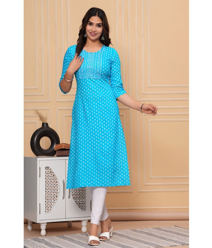     			GlowWorld Rayon Embroidered Straight Women's Kurti - Light Blue ( Pack of 1 )