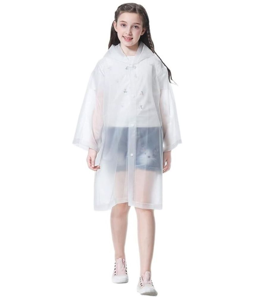     			INFISPACE Kid's Reusable EVA Rain Poncho Raincoat| Rain Jackets Long with Hood White Color Raincoat pack of 1_15 - 16 Years