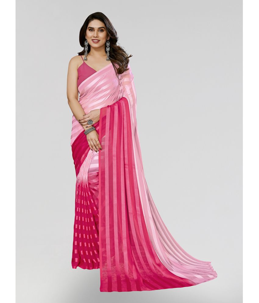     			Kashvi Sarees Satin Striped Saree Without Blouse Piece - Pink ( Pack of 1 )
