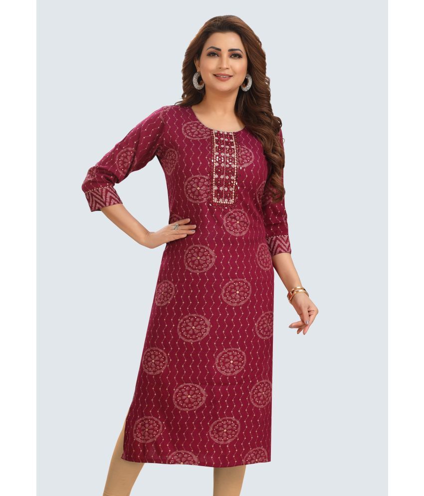     			Meher Impex Rayon Embellished Straight Women's Kurti - Wine ( Pack of 1 )