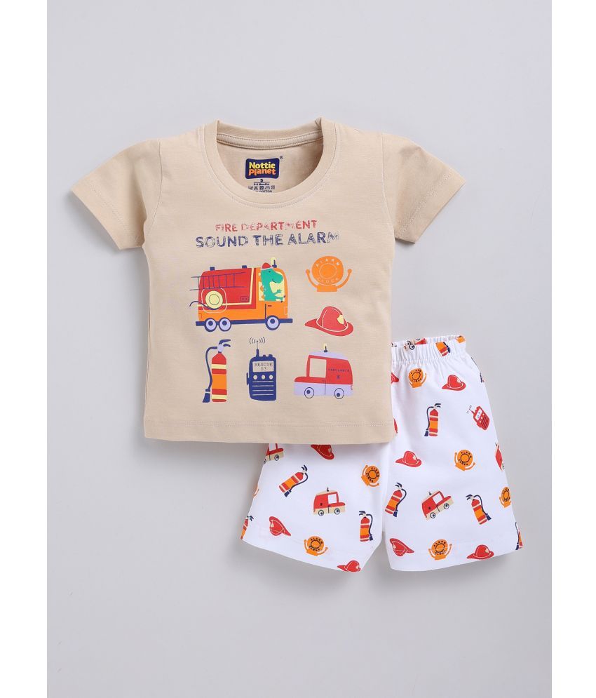     			Nottie planet Beige Cotton Baby Boy T-Shirt & Shorts ( Pack of 1 )
