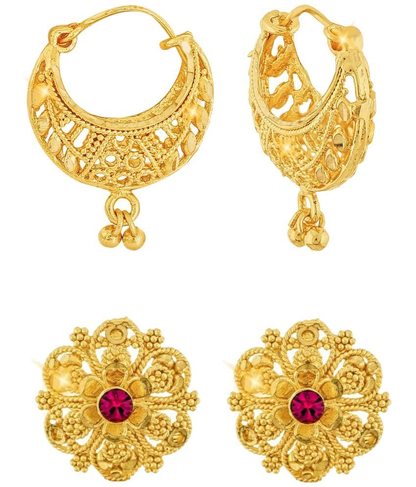     			VIVASTRI Golden Stud Earrings ( Pack of 2 )