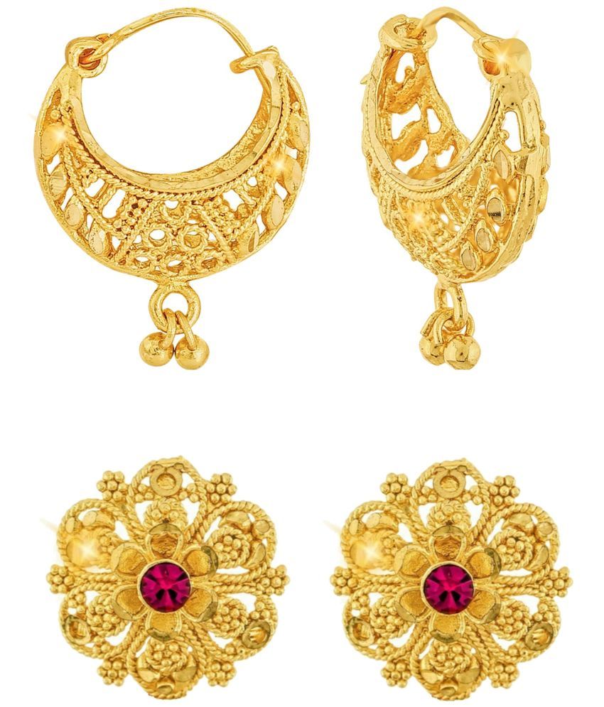     			VIVASTRI Golden Stud Earrings ( Pack of 2 )