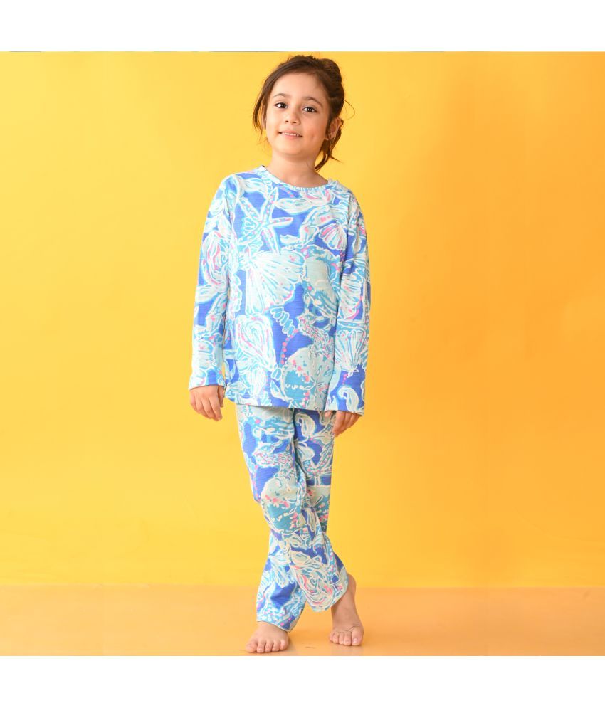     			ANTHRILO - Blue Cotton Blend Girls Night Suit Set ( Pack of 1 )