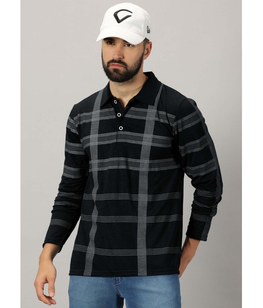     			AUSK Cotton Blend Regular Fit Checks Full Sleeves Men's Polo T Shirt - Black ( Pack of 1 )