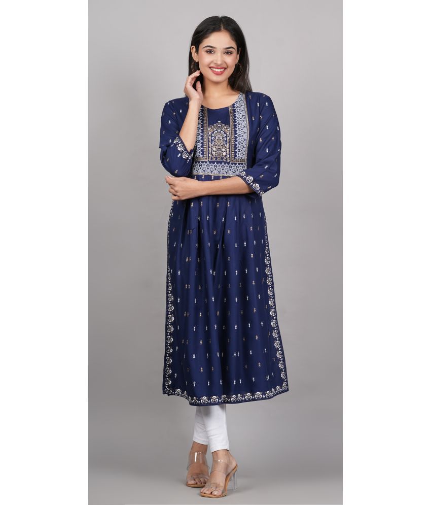     			MF Hayat Rayon Printed Nayra Women's Kurti - Blue ( Pack of 1 )