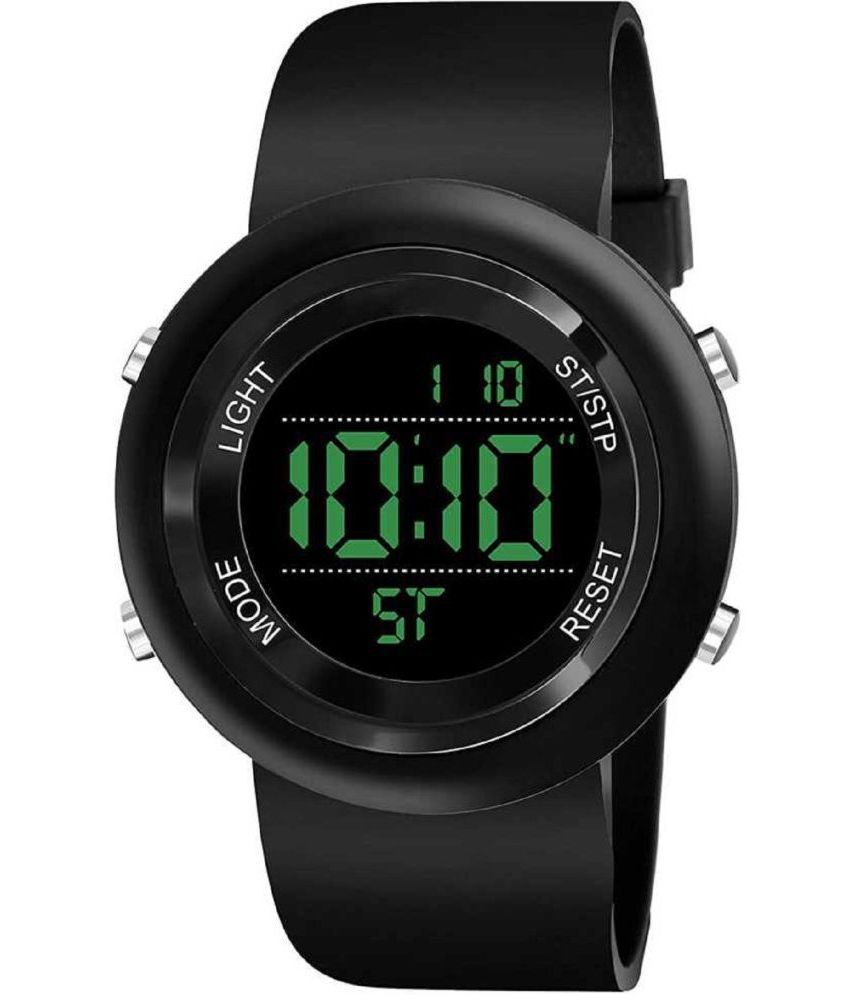    			Rhonium Black PU Digital Men's Watch