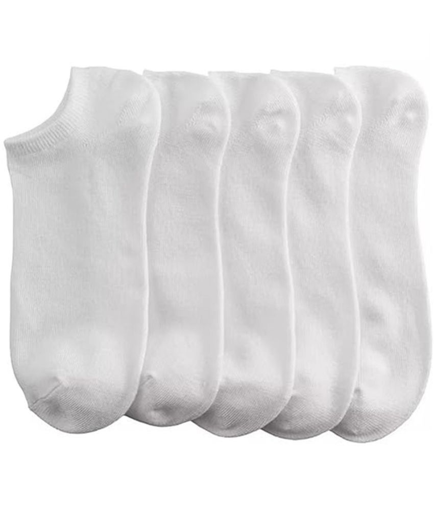    			THRIFTKART Cotton Blend Men's Solid White Low Cut Socks ( Pack of 5 )