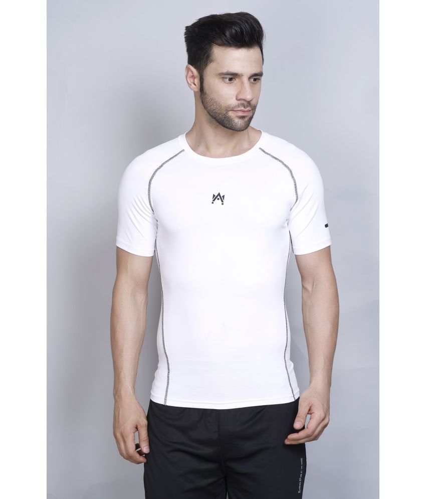     			A-MAN Polyester Regular Fit Solid Half Sleeves Men's T-Shirt - White ( Pack of 1 )