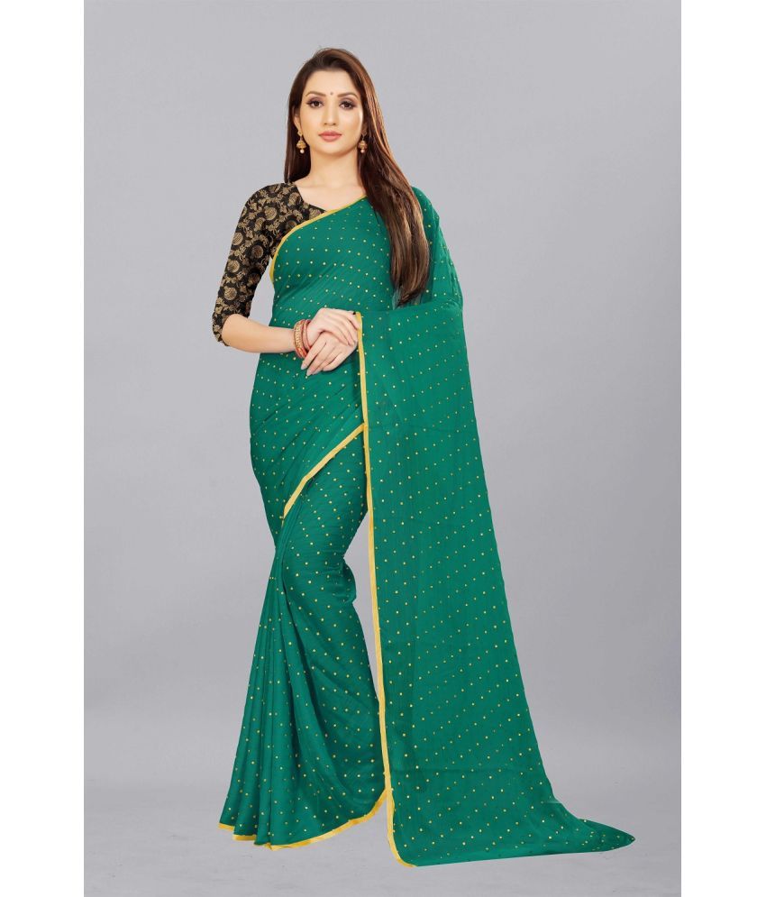     			Aardiva Chiffon Printed Saree With Blouse Piece - Teal ( Pack of 1 )