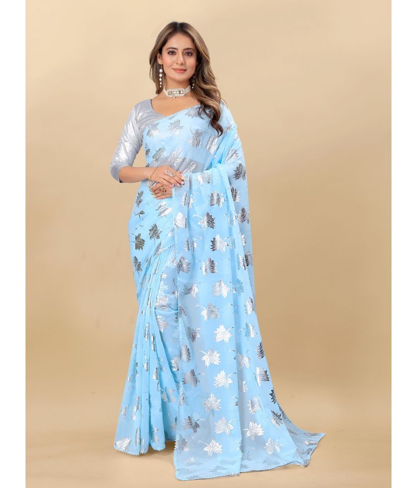     			Aardiva Georgette Printed Saree With Blouse Piece - LightBLue ( Pack of 1 )