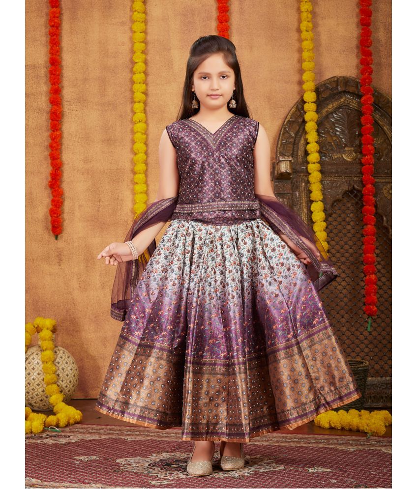     			Aarika Purple Silk Girls Lehenga Choli Set ( Pack of 1 )