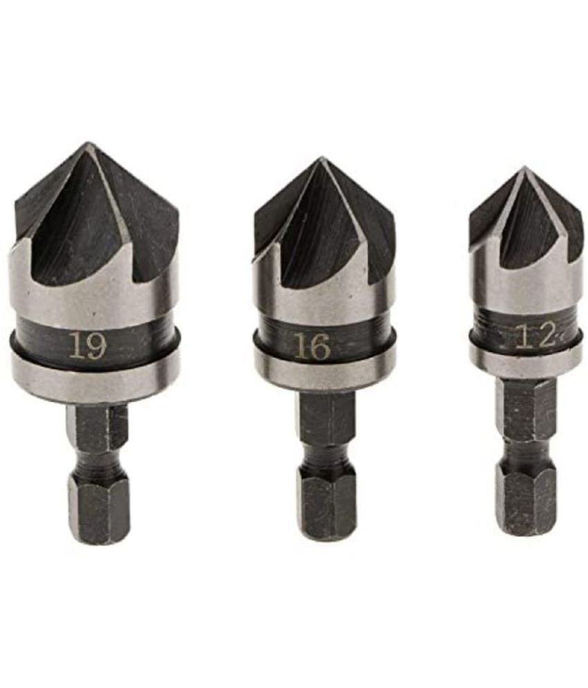     			Banistrokes Metal 1/4-inch Hex 12, 16, 19 mm Countersink Power Drill Bit Bore Set for Wood-