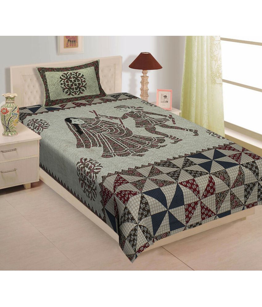     			CLOTHOLOGY Cotton Ethnic 1 Single Bedsheet with 1 Pillow Cover - brown