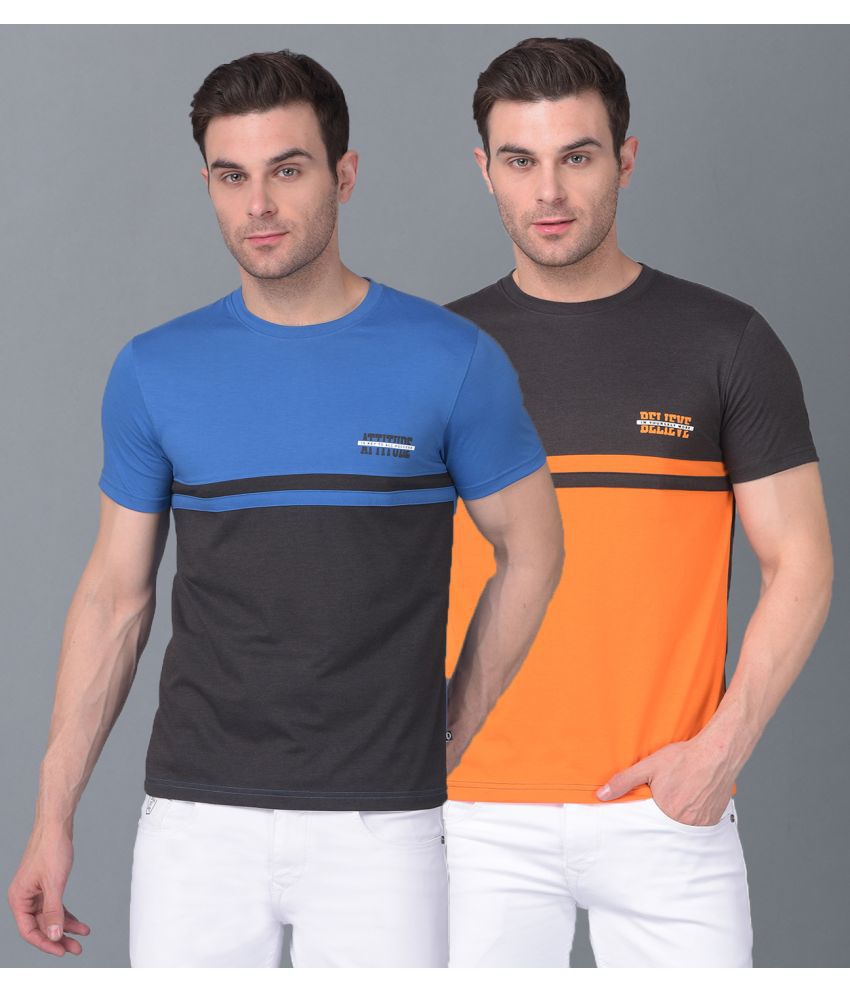     			Dollar Cotton Blend Regular Fit Colorblock Half Sleeves Men's T-Shirt - Multicolor ( Pack of 2 )