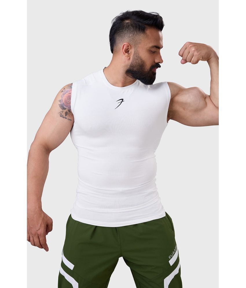    			Fuaark White Polyester Slim Fit Men's Tanks ( Pack of 1 )