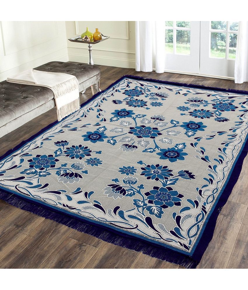     			Zesture Teal Poly Cotton Carpet Floral 4x6 Ft