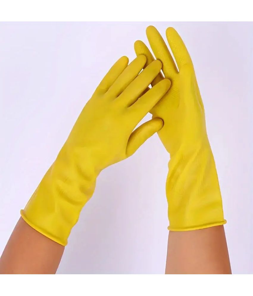     			HOMETALES Yellow Plastic Standard Size Cleaning Gloves ( Pack of 2 )
