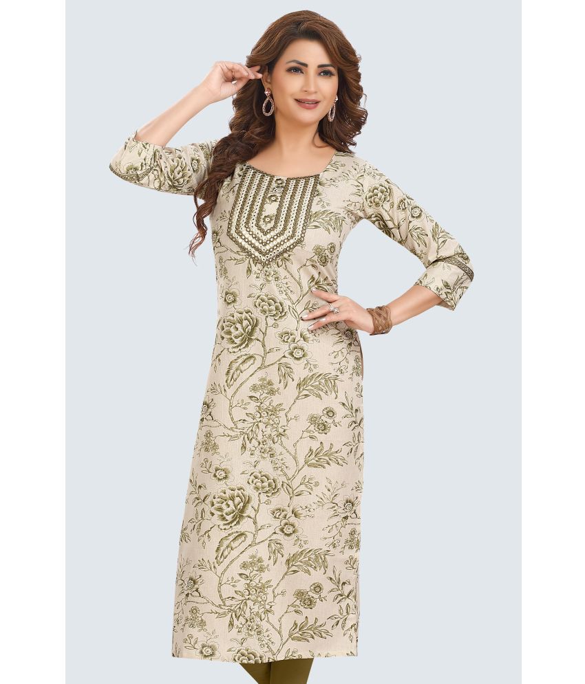     			Meher Impex Cotton Embellished Straight Women's Kurti - Off White ( Pack of 1 )