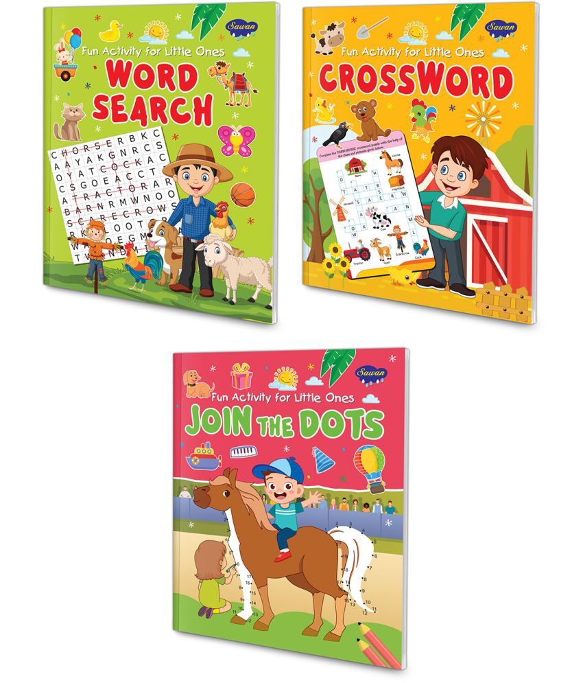     			Pack of 3 Fun Activity For Little Ones Word Search, Crossword & Join The Dots | By Sawan
