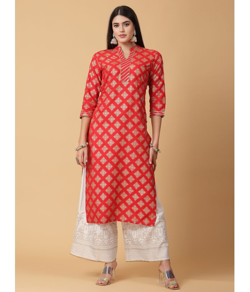     			Pistaa Viscose Printed Kurti With Palazzo Women's Stitched Salwar Suit - Red ( Pack of 1 )