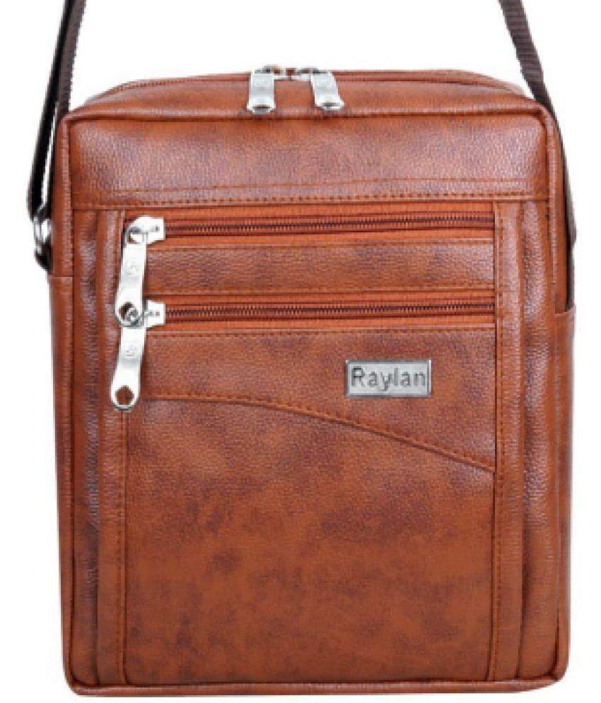     			Raylan Tan Textured Messenger Bag