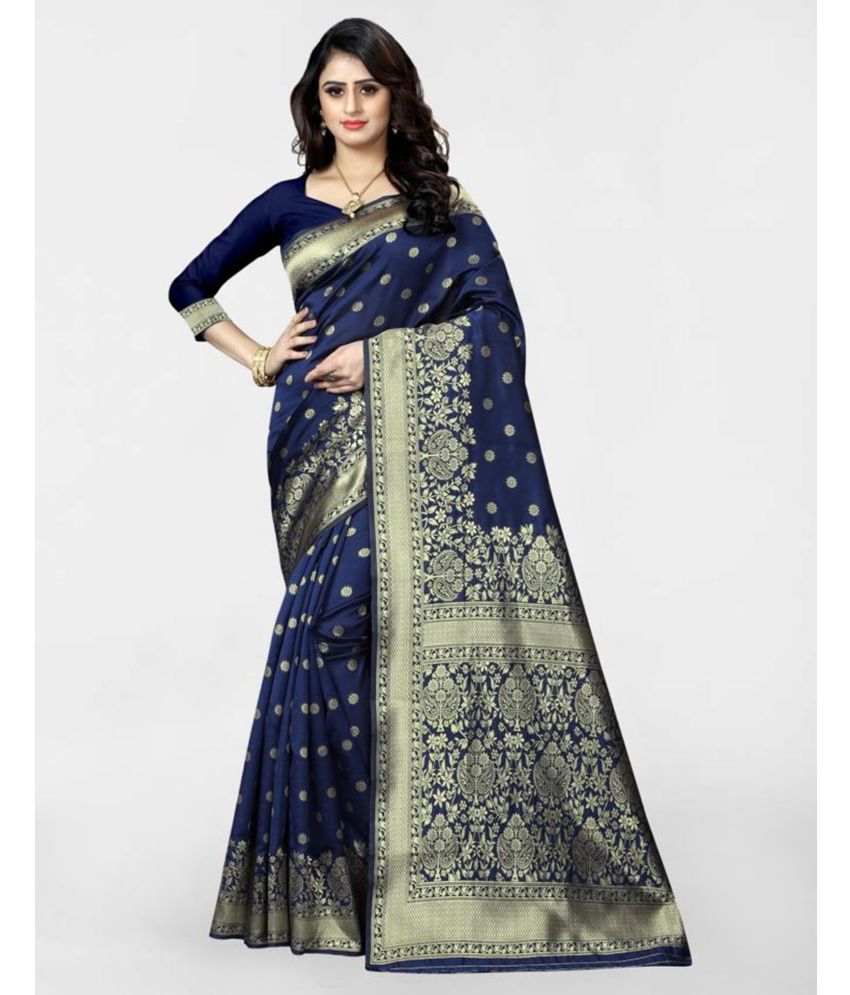     			Samah Art Silk Embellished Saree With Blouse Piece - Navy Blue ( Pack of 1 )