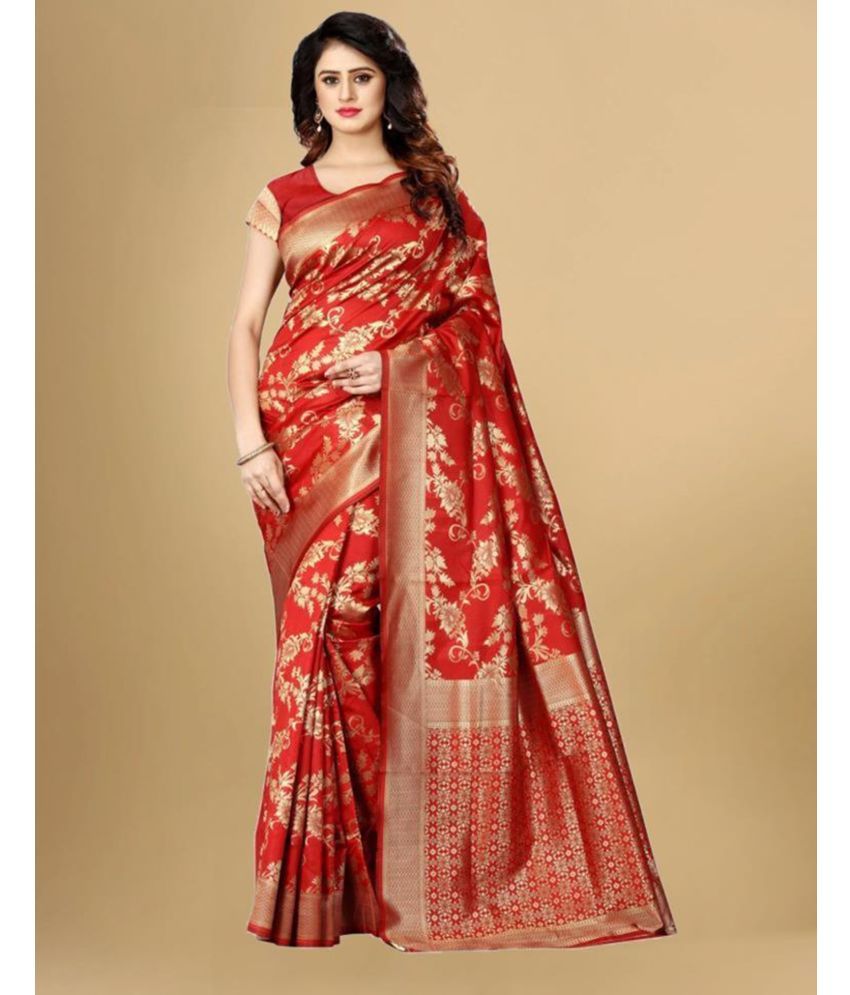     			Samah Art Silk Woven Saree With Blouse Piece - Red ( Pack of 1 )