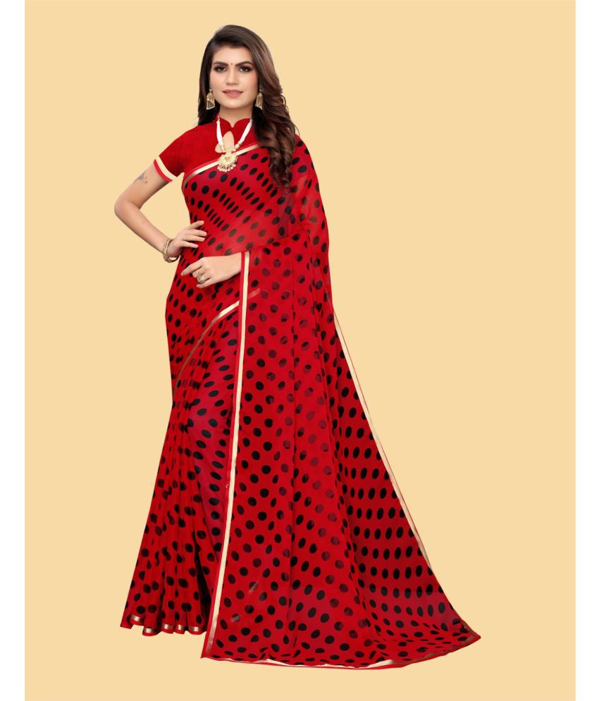    			Samah Chiffon Printed Saree With Blouse Piece - Red ( Pack of 1 )